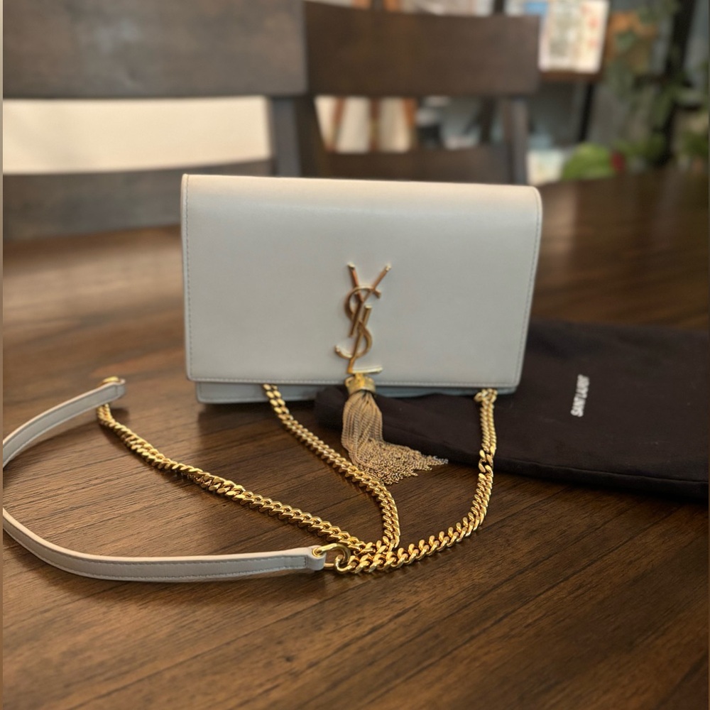 Yves Saint Laurent white Mono Barca chain purse